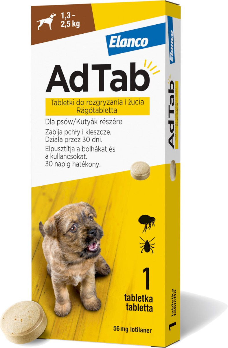 ELANCO AdTab Floh- und Zeckentabletten für Hund (1,3-2,5 kg) - 1x 56mg - foto 1