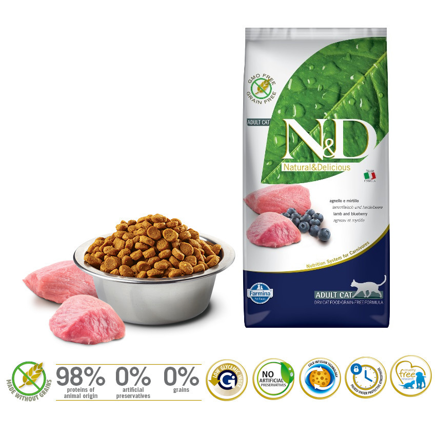 FARMINA N&D Prime Lamb and Blueberry Adult - Trockenfutter für Katzen - 5 kg - foto 1
