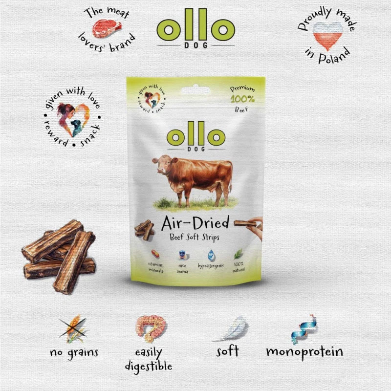 OLLO Air-Dried Beef strips - leckerli für hunde - 80g - foto 2