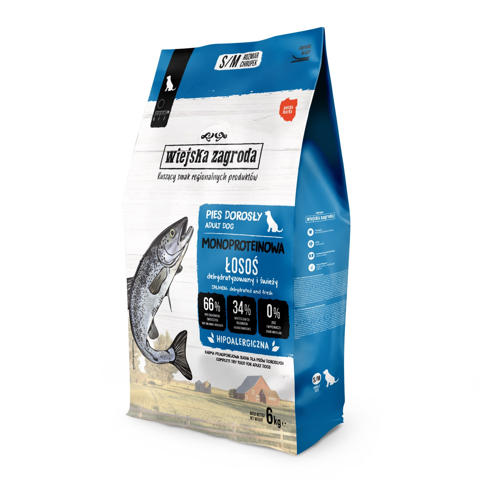 WIEJSKA ZAGRODA Monoprotein Salmon S/M - trockenfutter für Hunde - 6kg - foto 1