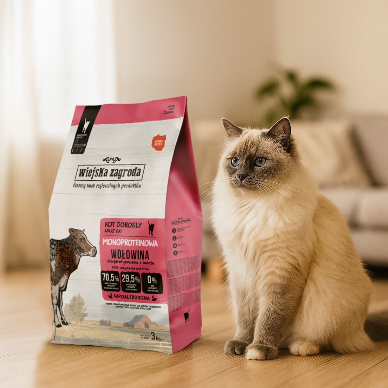 WIEJSKA ZAGRODA Monoprotein Beef - trockenfutter für Katzen - 3kg - foto 3