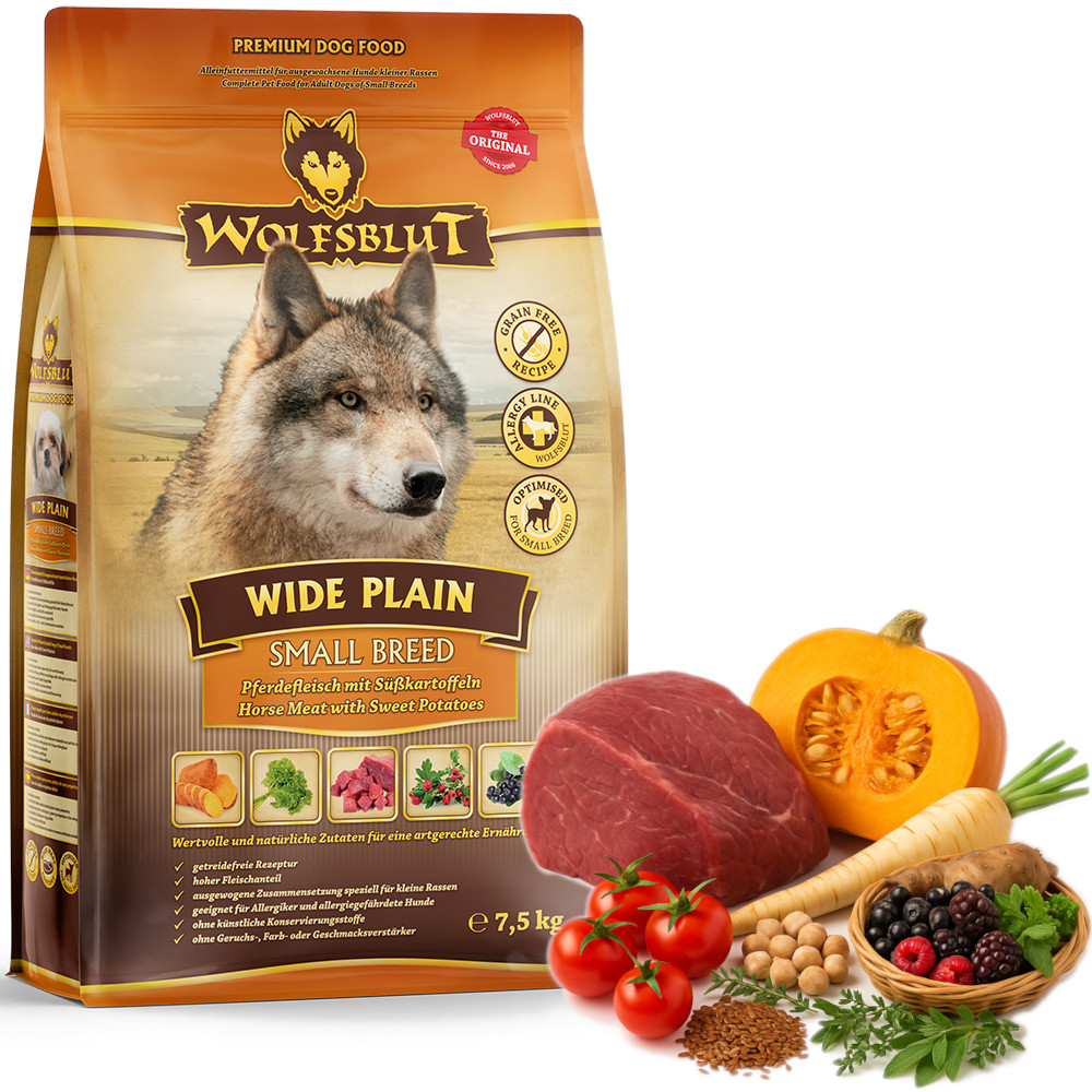 WOLFSBLUT Wide Plain Small breeds Horse with sweet potatoes - trockenfutter für Hunde - 7,5kg - foto 5