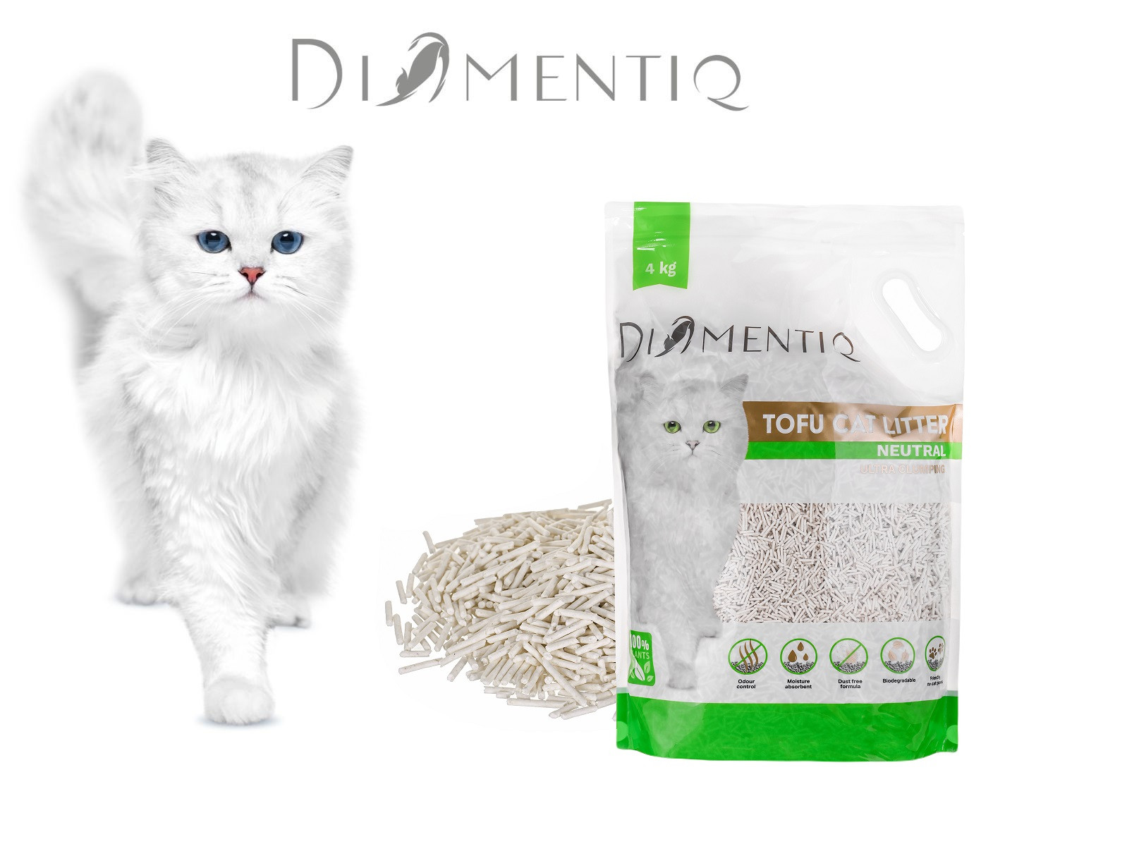 DIAMENTIQ Tofu Neutral Ultra clumping - pflanzliche streu - 4kg - foto 4