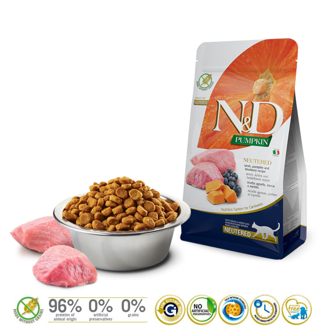 Trockenfutter für Katzen - FARMINA N&D CAT PUMPKIN LAMB&BLUEBERRY ADULT 300g - foto 1