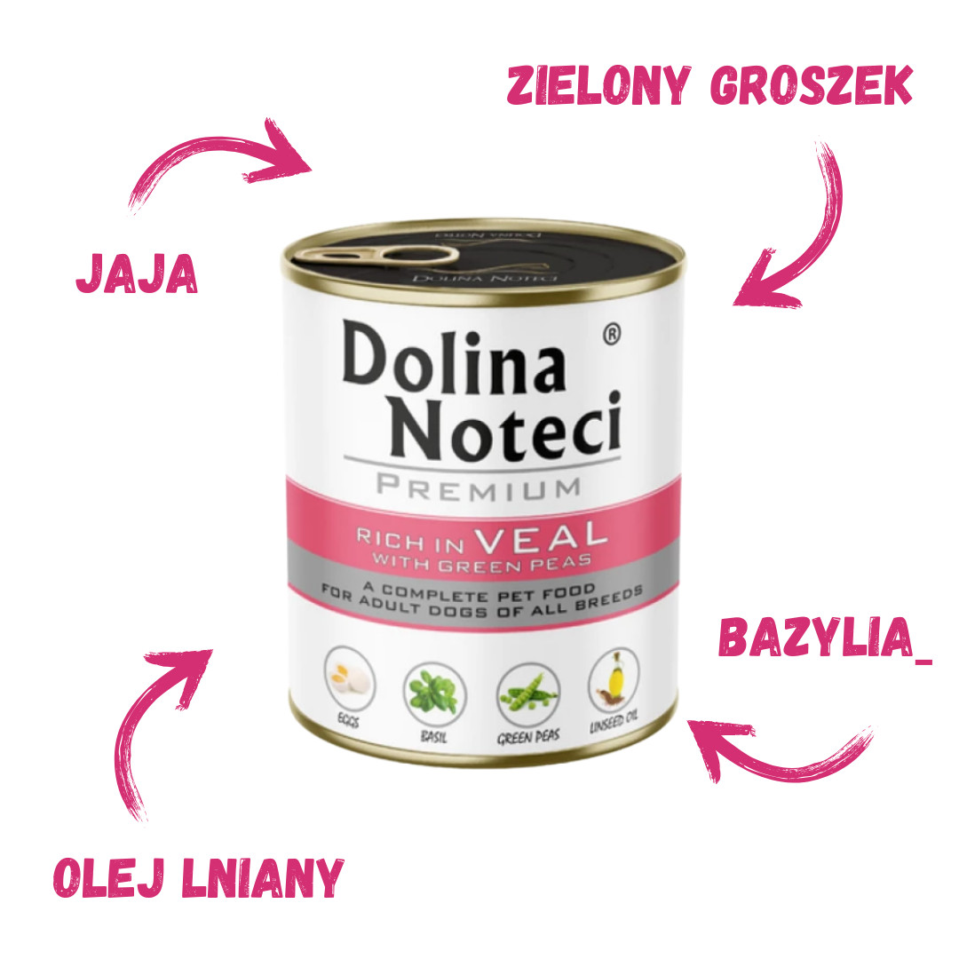 DOLINA NOTECI Premium reich an Kalbfleisch mit grünen Erbsen – Nassfutter für Hunde – 800g - foto 2