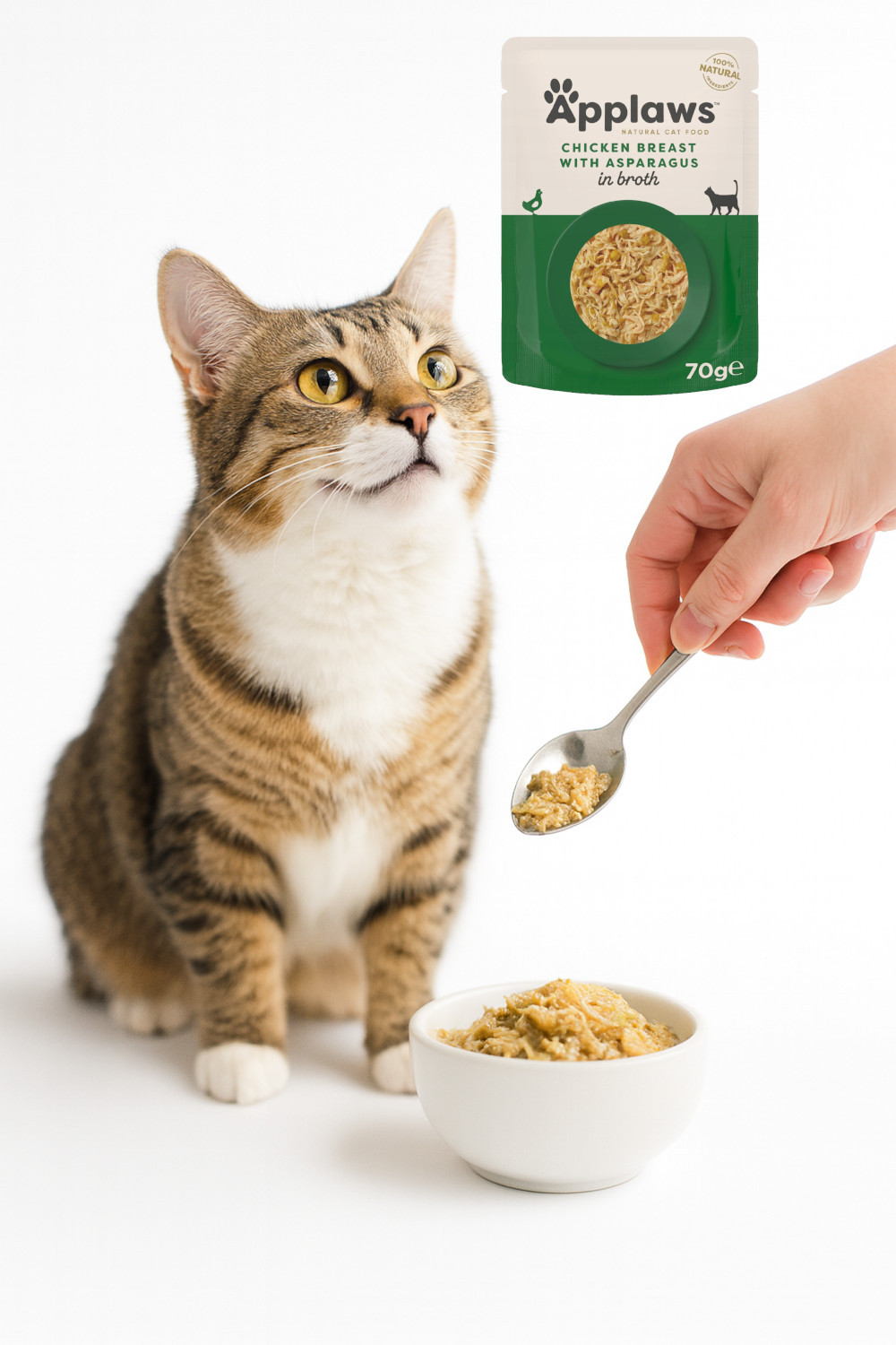 APPLAWS Chicken fillet with asparagus in broth - nassfutter für Katzen - 6x70g - foto 3