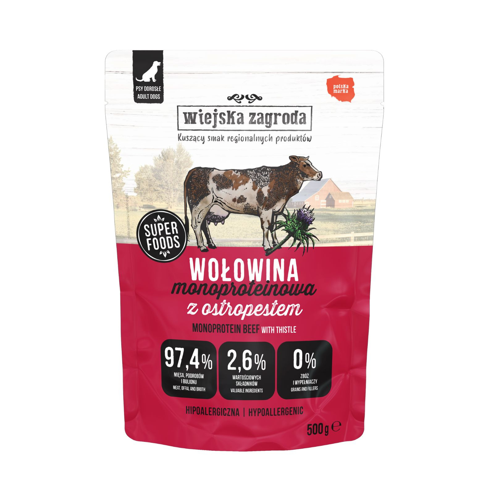 WIEJSKA ZAGRODA Monoprotein Beef - Nassfutter für Hunde - 500g - foto 1