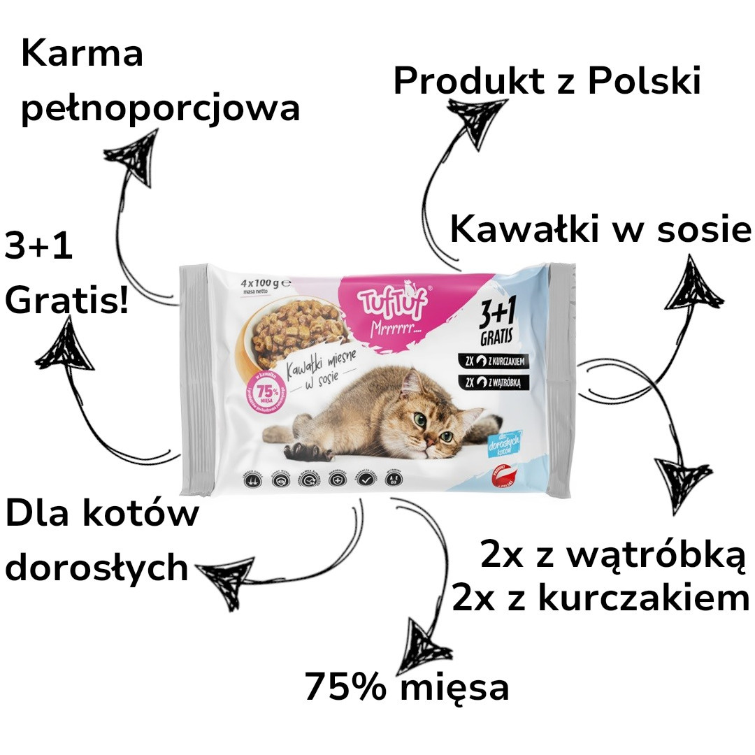 TUF TUF 2x with chicken, 2x with liver - nassfutter für Katzen - 4x(4x100g) - foto 2