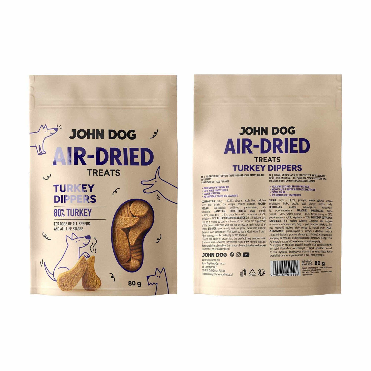 JOHN DOG Air-Dried Turkey dippers - leckerli für hunde - 80g - foto 3