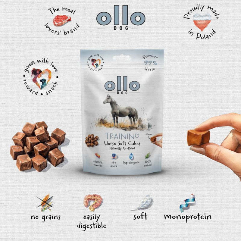 OLLO Air Dried Training Horse Cubes - leckerli für hunde - 80g - foto 2
