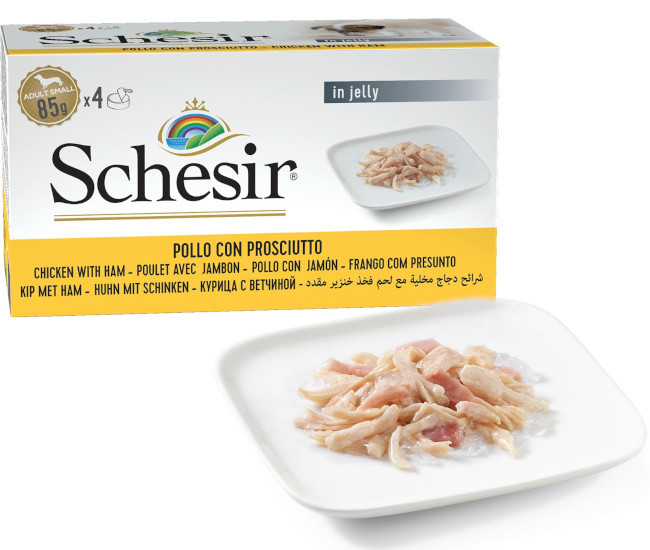 SCHESIR Chicken with ham in jelly - Nassfutter für Hunde - 4 x 85g - foto 1