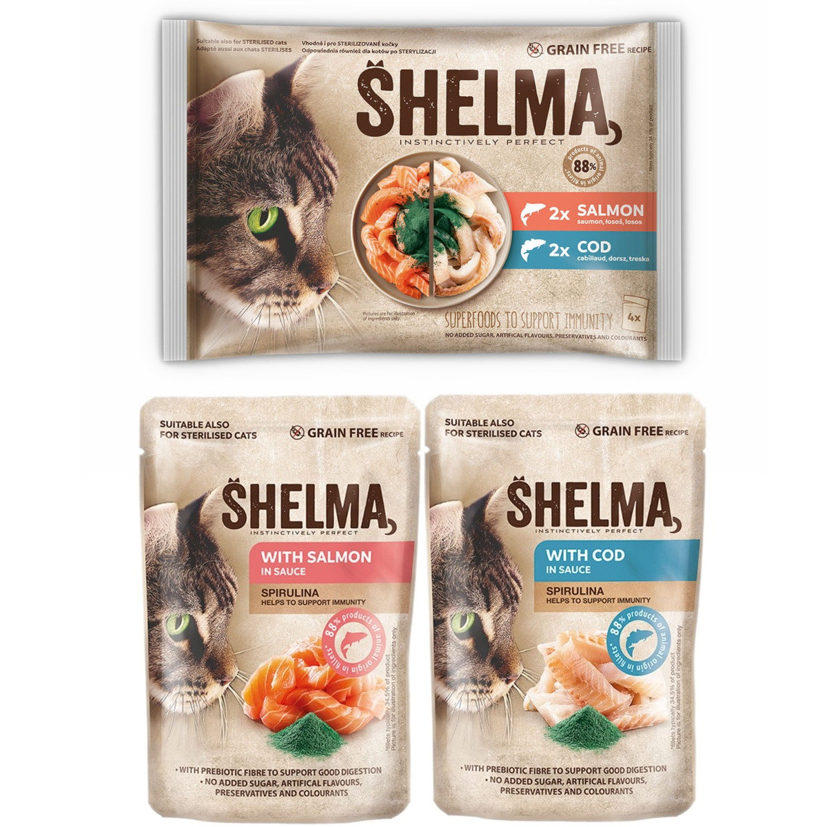 SHELMA with salmon and cod in sauce - nassfutter für Katzen - 4x85g - foto 1