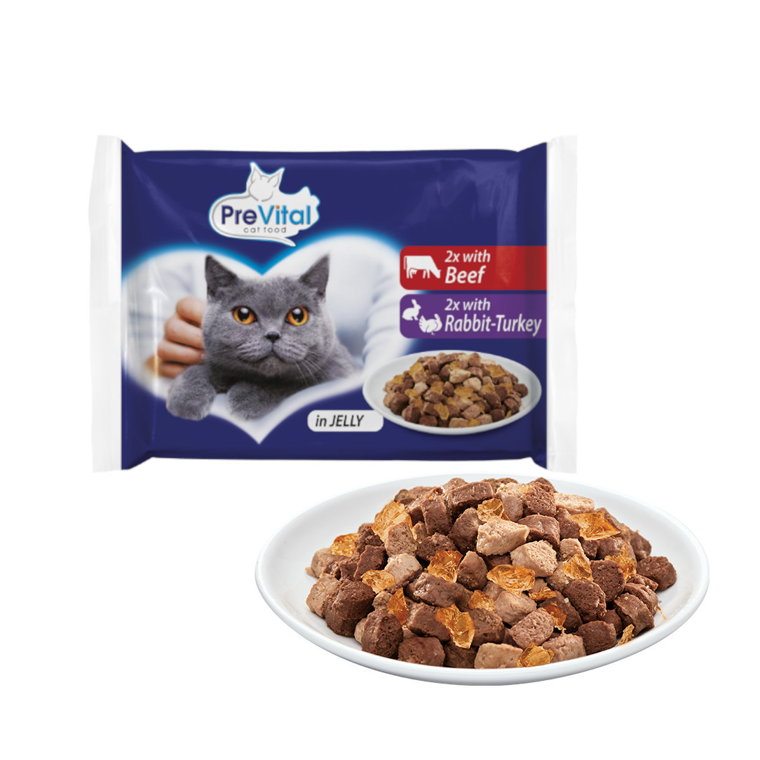 PREVITAL Rind und Kaninchen mit Truthahn in Gelee - Katzennassfutter - 4 x 100g - foto 1