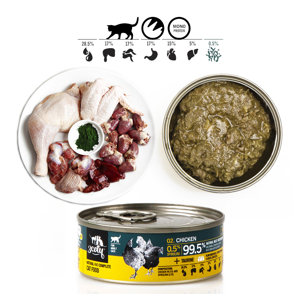 3COTY Chicken with spirulina - nassfutter für Katzen - 80g - foto 5