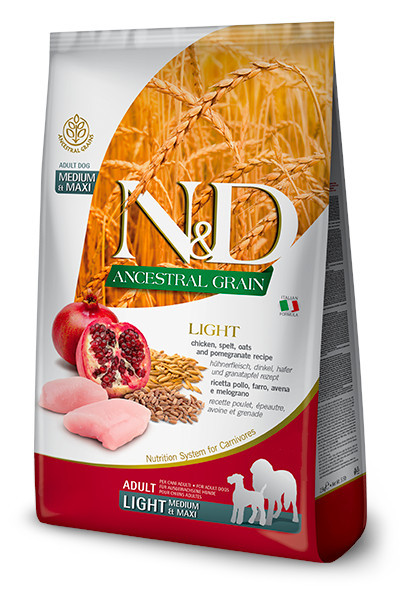 FARMINA N&D ANCESTRAL GRAIN DOG LIGHT - CHICKEN. SPELT.OATS AND POMEGRANATE ADULT MEDIUM & MAXI 12kg - foto 2