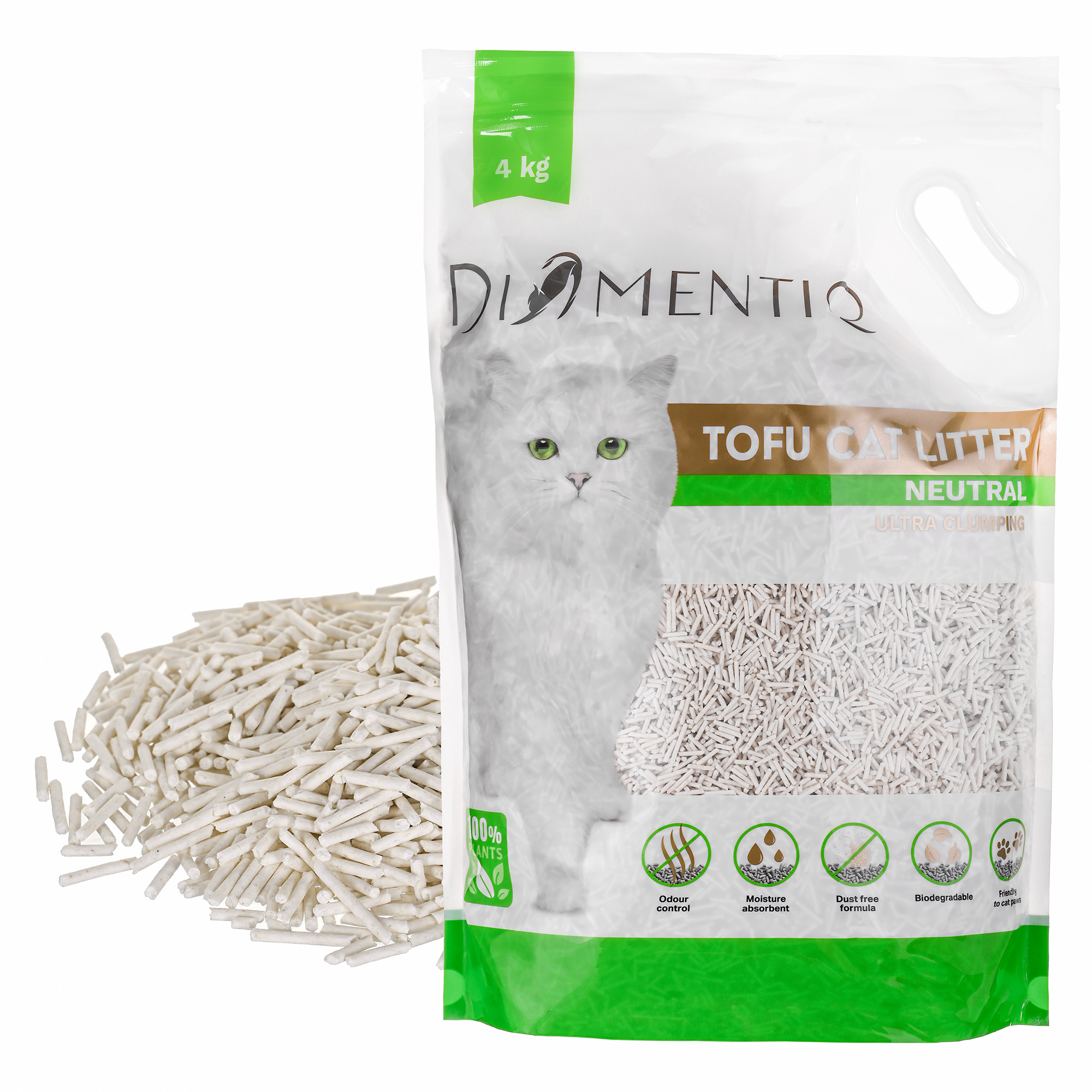 DIAMENTIQ Tofu Neutral Ultra clumping - pflanzliche streu - 4kg - foto 1