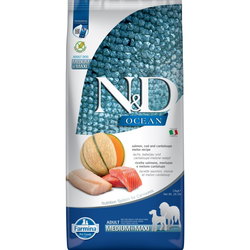 FARMINA N&D Ocean Dog Salmon, Cod, Cantaloupe, Melon Adult Medium&Maxi - Trockenfutter für Hunde - 12 kg - foto 3