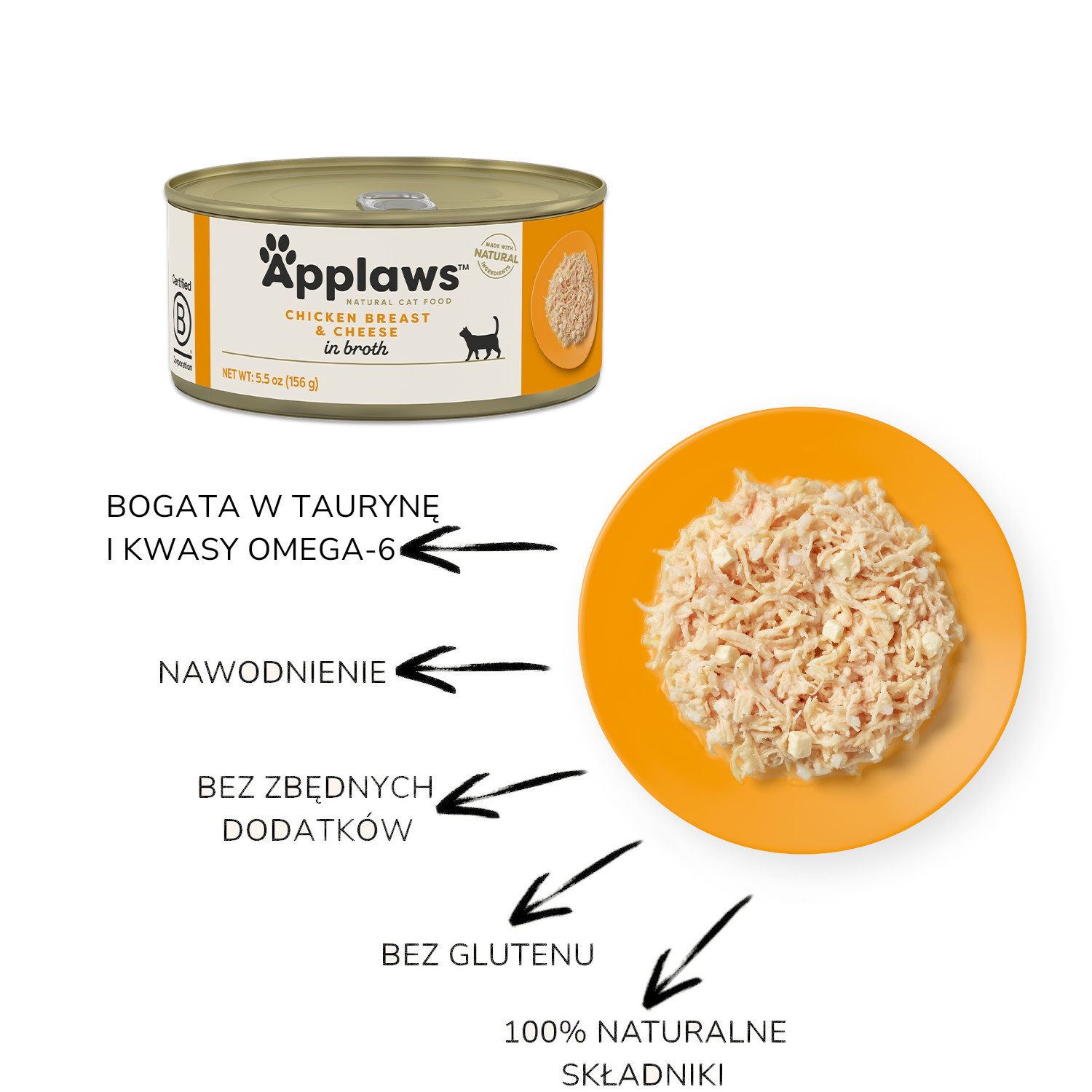 APPLAWS Chicken breast and cheese in broth - nassfutter für Katzen - 156g - foto 1