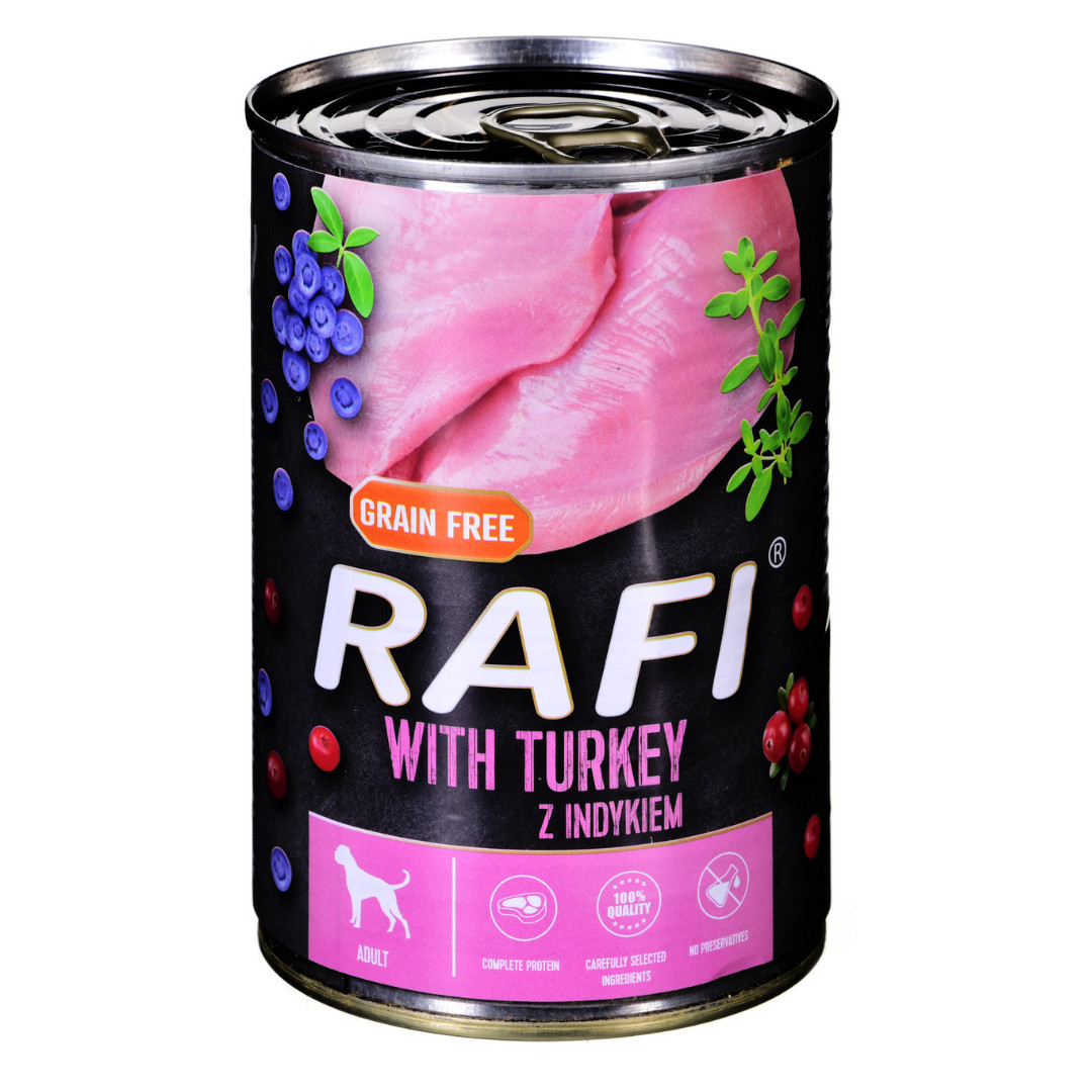 Dolina Noteci Rafi mit Truthahn, Preiselbeeren und Heidelbeeren - Nassfutter für Hunde - 400g - foto 1