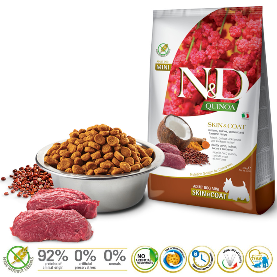 FARMINA N&D Quinoa Dog Skin&Coat Venison, Coconut Adult Mini - Trockenfutter für Hunde - 2.5 kg - foto 1