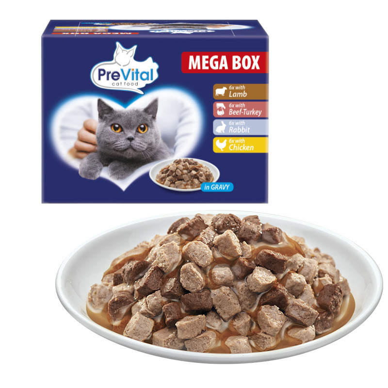 PREVITAL Katzenfutter Megabox mit Lamm, Rind, Kaninchen und Huhn in Soße - Nassfutter für Katzen - 24 x 100g - foto 1