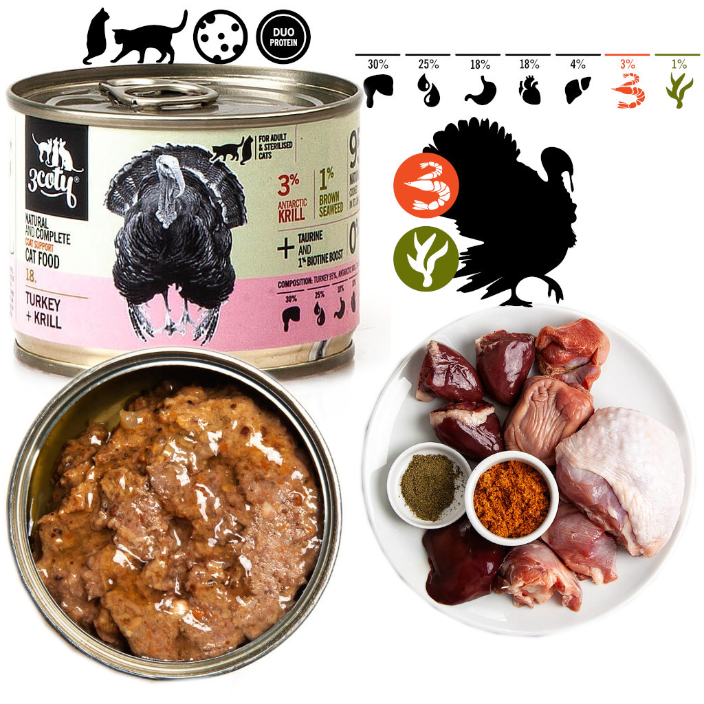 3COTY 18. Turkey with krill Coat support - nassfutter für Katzen - 12x180g - foto 2