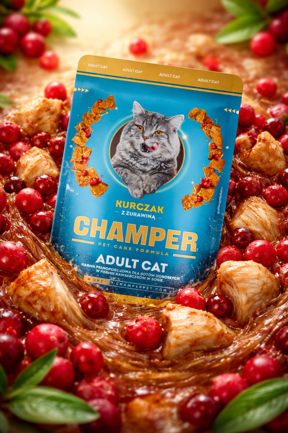 CHAMPER Chicken with cranberries - nassfutter für Katzen - 85g - foto 2