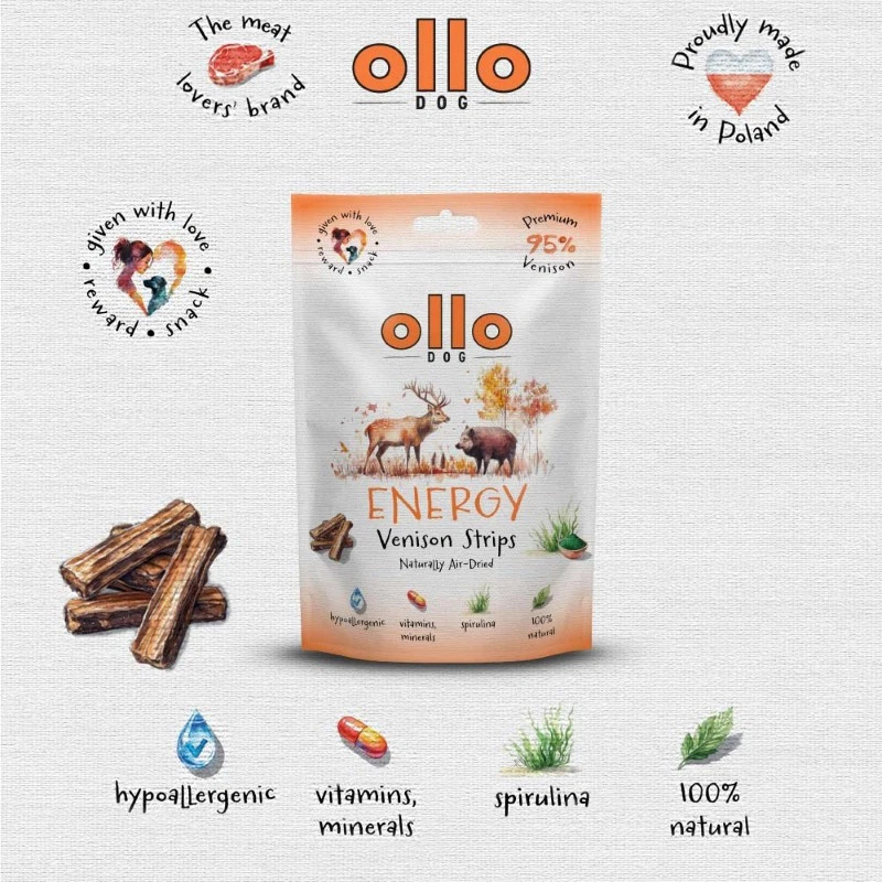 OLLO Air-Dried Energy Venison strips - leckerli für hunde - 80g - foto 2