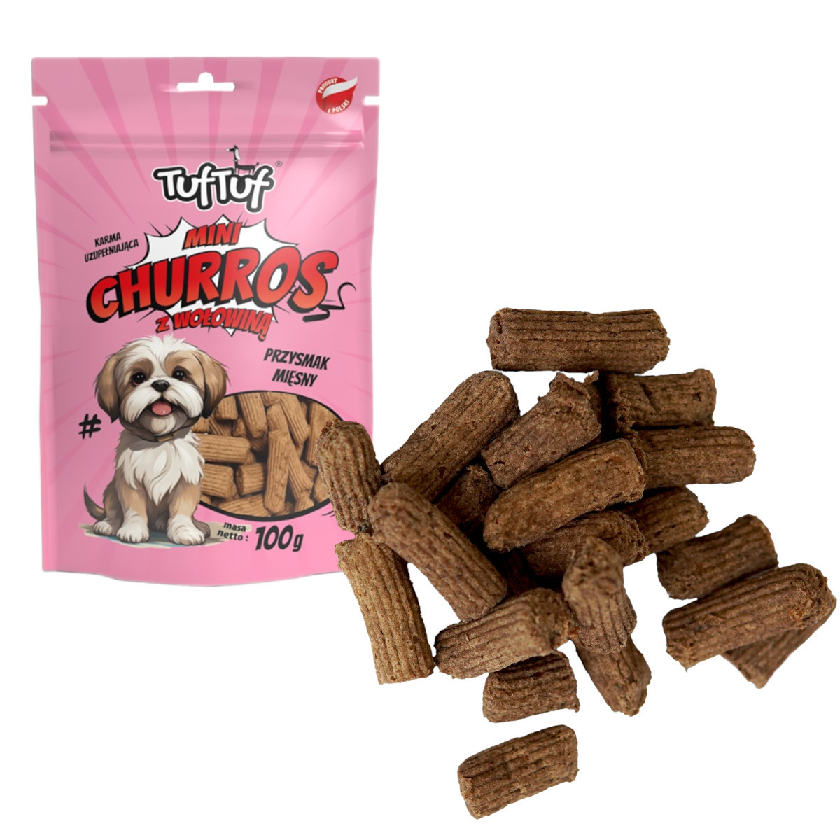 TUF TUF Mini Churros with beef - leckerli für hunde - 100g - foto 1