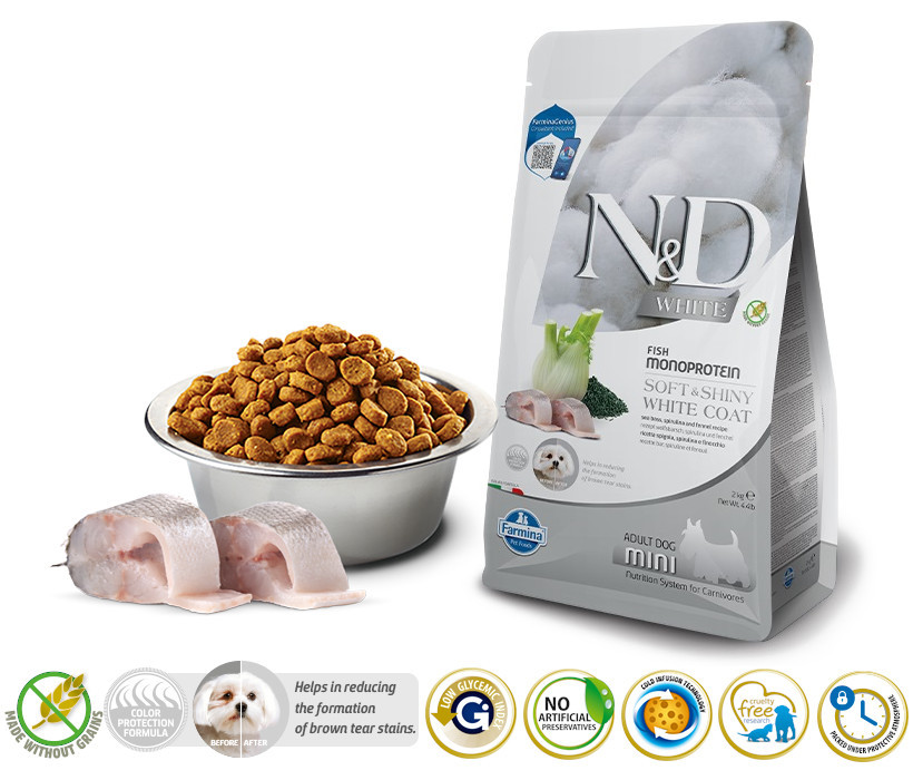 FARMINA N&D Seebarsch, Spirulina und Fenchel Adult Mini - Trockenfutter für Hunde - 2 kg - foto 1