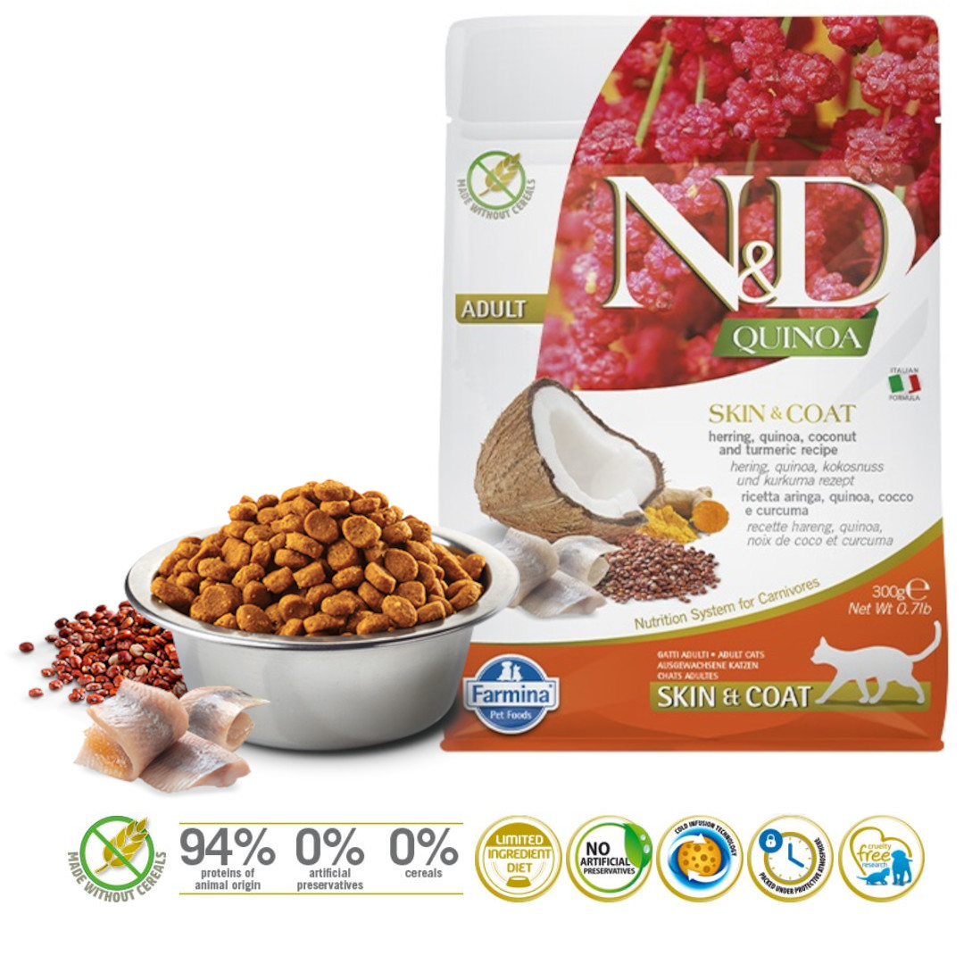 FARMINA N&D Quinoa Skin&Coat Cat Herring and Coconut Adult - Trockenfutter für Katzen - 300 g - foto 1