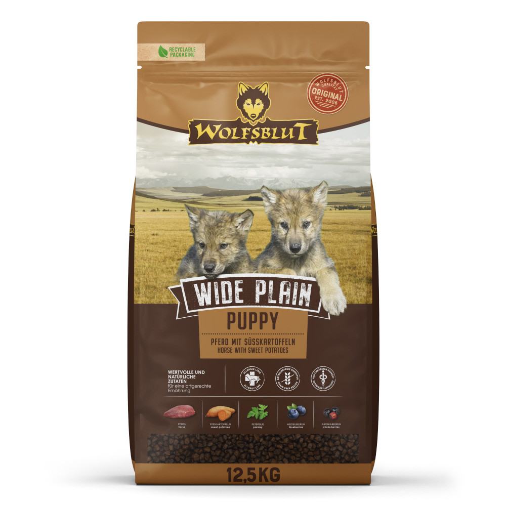 WOLFSBLUT Wide Plain Puppy Horse with sweet potatoes - trockenfutter für Hunde - 12,5kg - foto 1