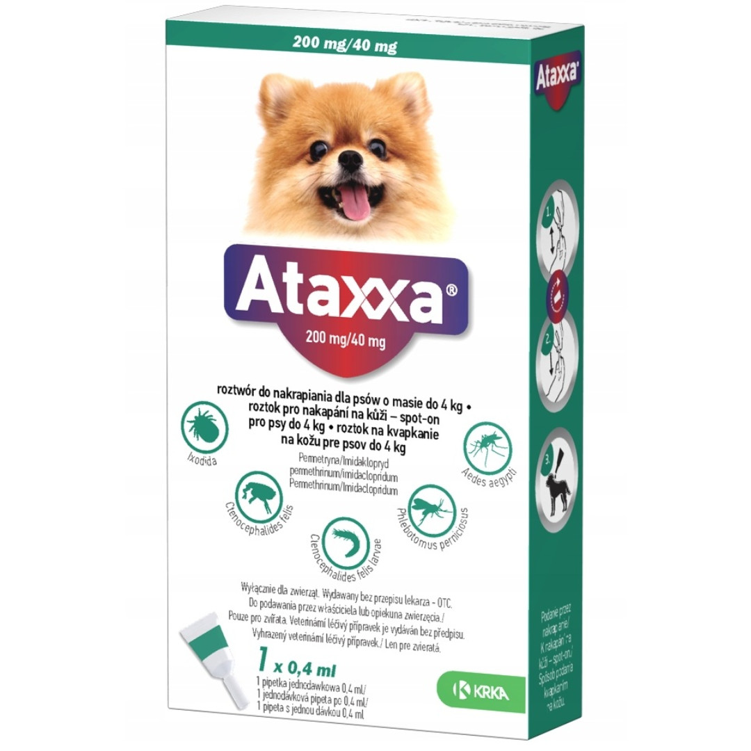 ATAXXA 200mg/40mg (1-4kg) - tropfen gegen flöhe und zecken für hunde – 1x0,4ml - foto 1