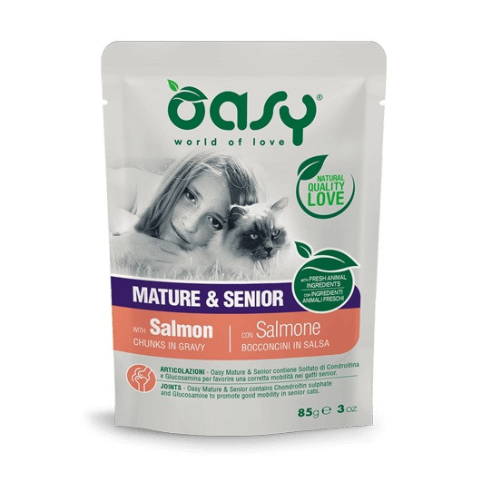 OASY Chunks in gravy Mature & Senior with Salmon - nassfutter für Katzen - 85g - foto 1