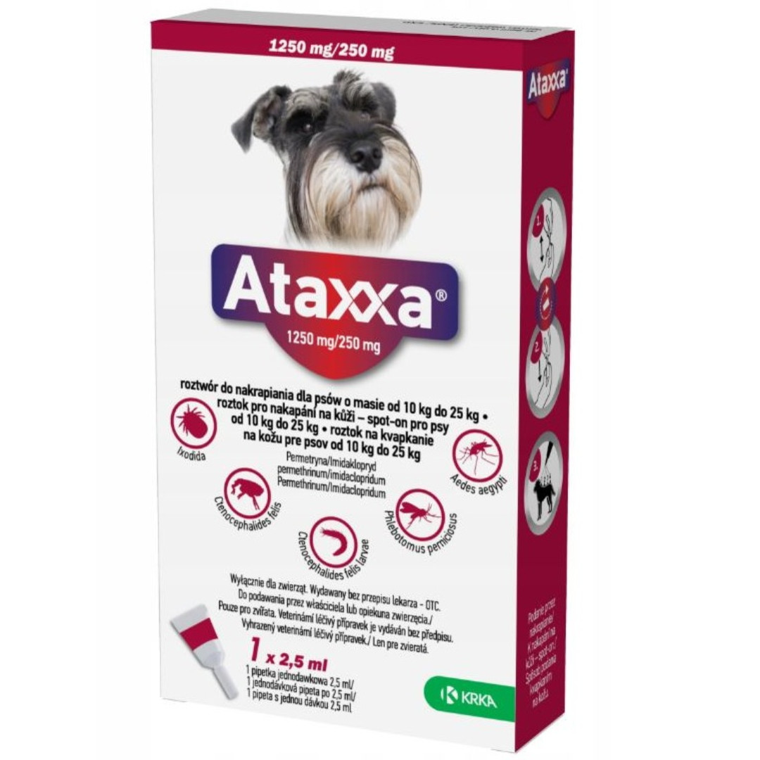 ATAXXA 1250mg/250mg (10-25 kg) - tropfen gegen flöhe und zecken für hunde – 1x2,5ml - foto 1