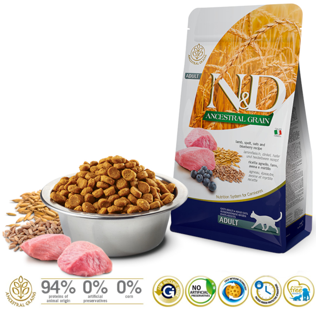 FARMINA N&D ANCESTRAL GRAIN CAT LAMB. SPELT. OATS AND BLUEBERRY ADULT 1,5kg - foto 1