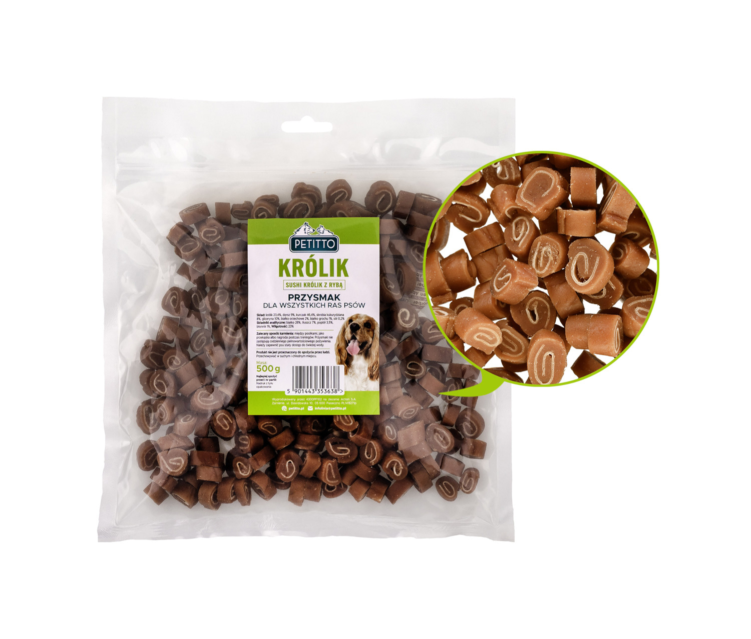 PETITTO Sushi rabbit with fish - leckerli für hunde - 500g - foto 1