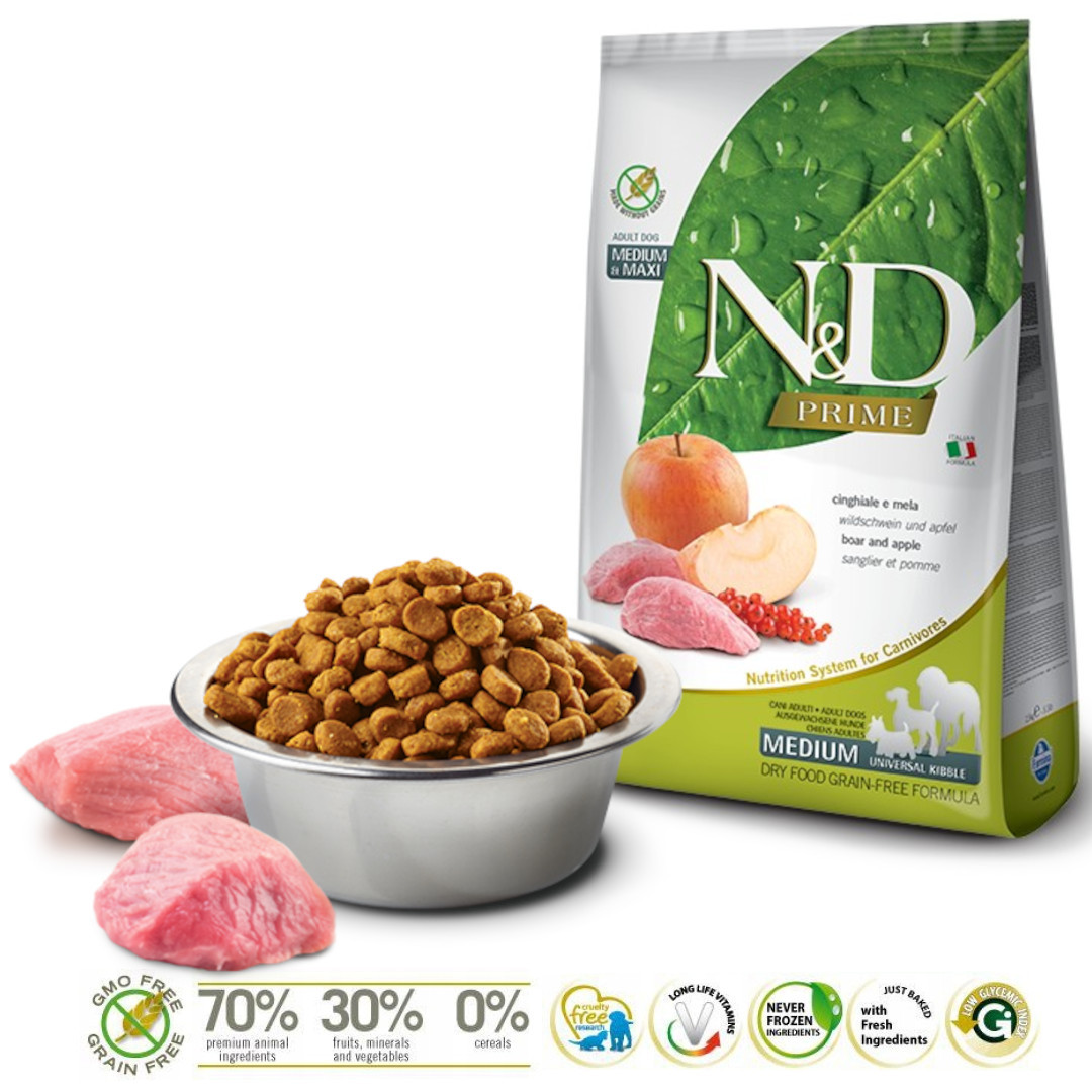 FARMINA N&D PRIME DOG WILD BOAR AND APPLE ADULT MEDIUM & MAXI 12 kg - foto 1