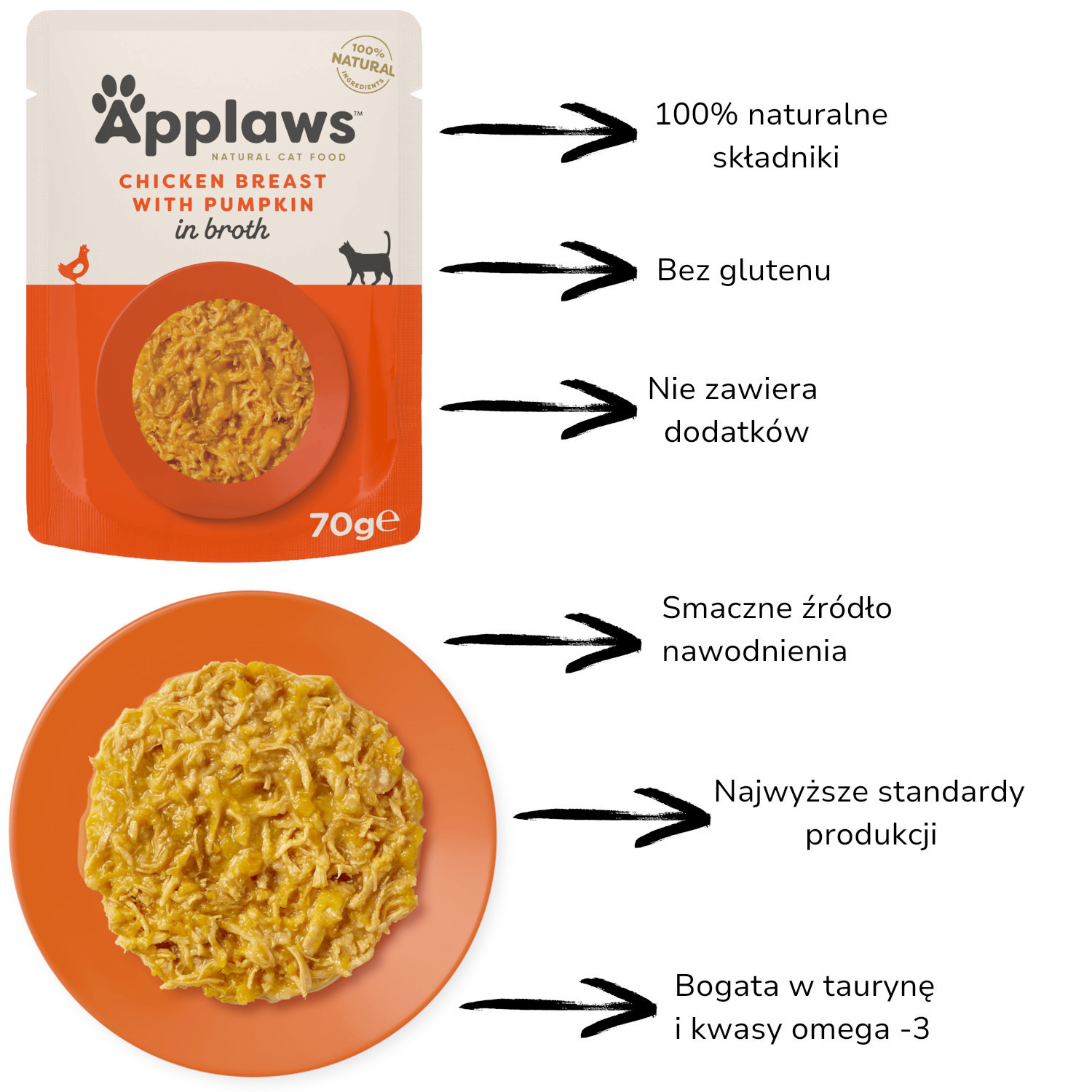APPLAWS Chicken breast with pumpkin in broth - nassfutter für Katzen - 70g - foto 1