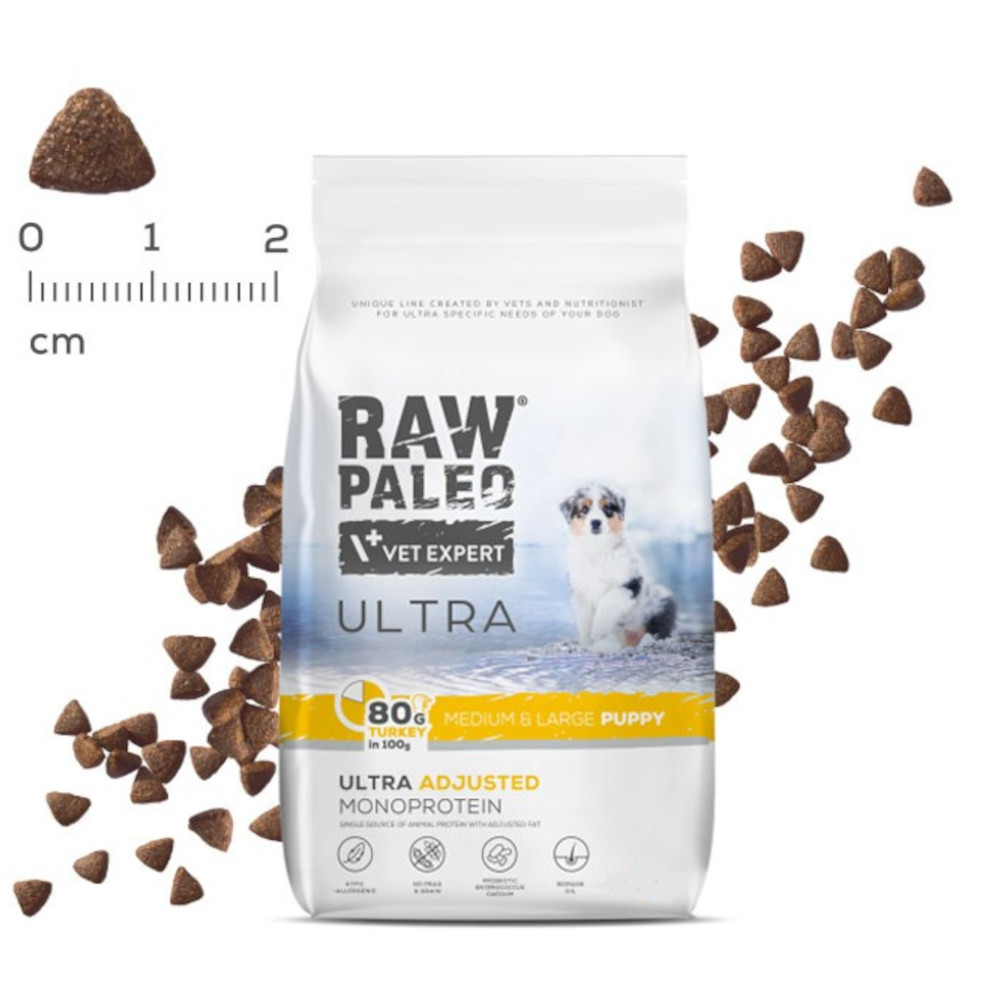 VET EXPERT RAW PALEO Ultra Medium&Large Puppy Turkey – Trockenfutter für Welpen – 10 kg - foto 1