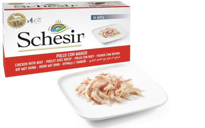 SCHESIR Chicken with beef in jelly - Nassfutter für Hunde - 4 x 85g - foto 1