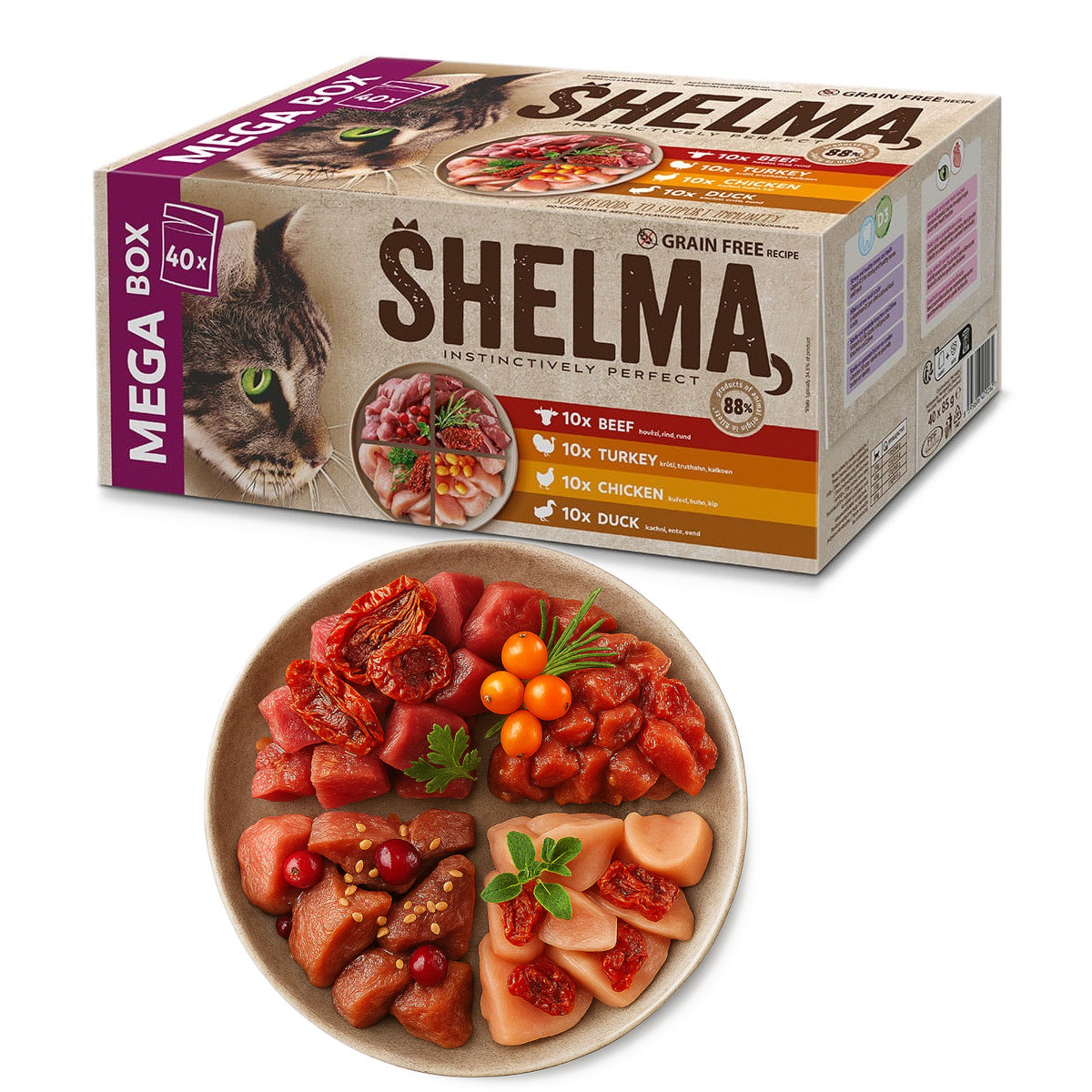 SHELMA with chicken, beef, duck and turkey - nassfutter für Katzen - 40x85g - foto 7