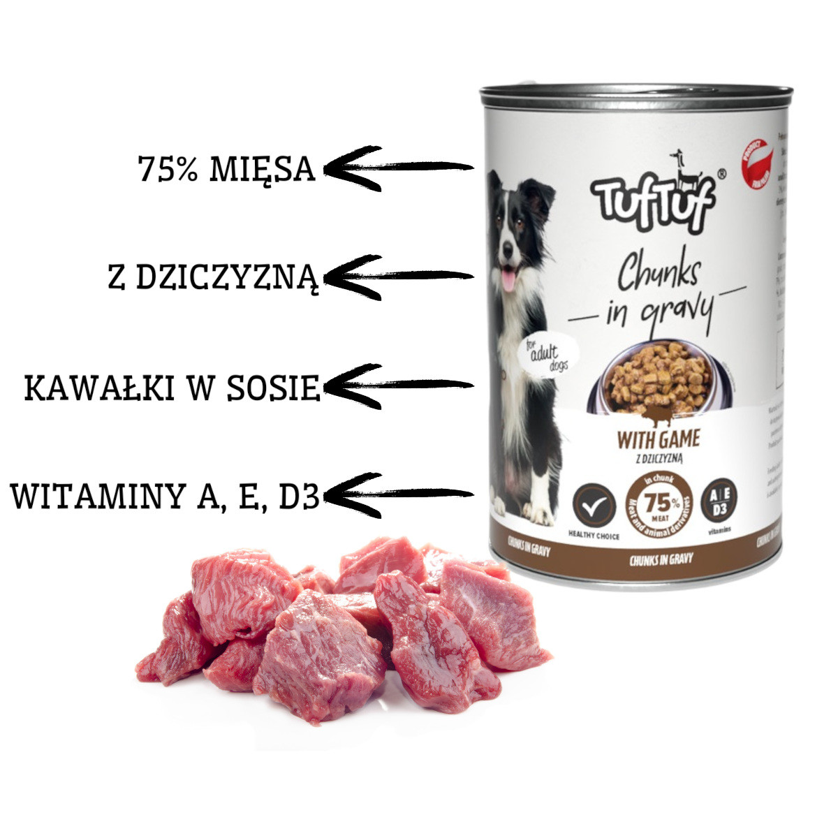 TUF TUF Fleischbällchen mit Wildfleisch - Nassfutter für Hunde - 12x415g - foto 2