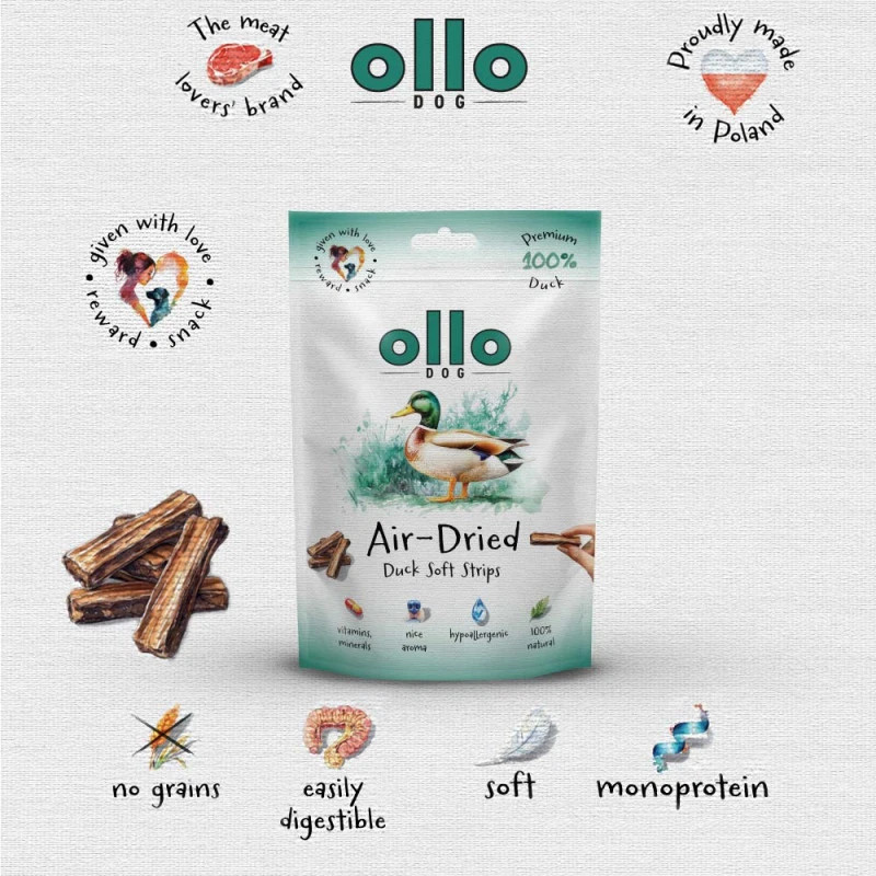 OLLO Air-Dried Duck strips - leckerli für hunde - 80g - foto 2