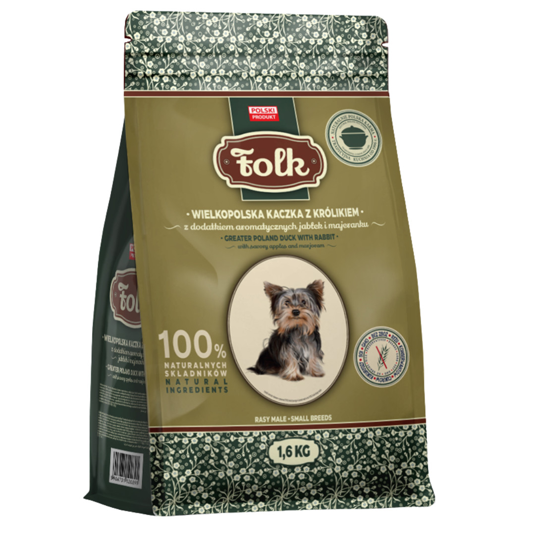 FOLK Small breeds Traditional Greater Poland duck with rabbit, apples and marjoram - trockenfutter für Hunde - 1,6kg - foto 1