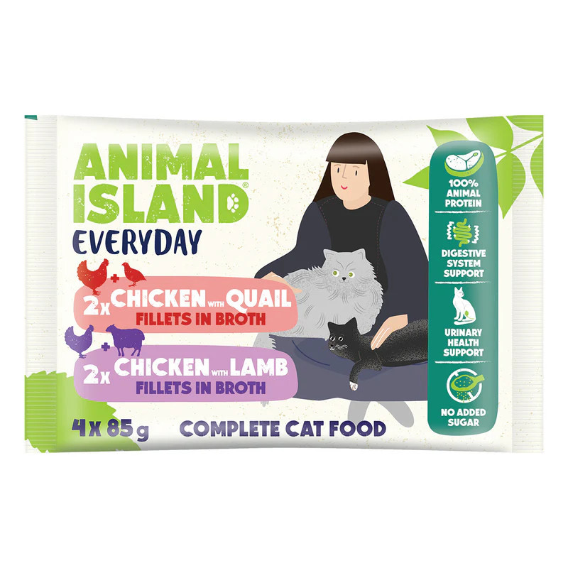 ANIMAL ISLAND Chicken / Quail & Chicken / Lamb Fillets in broth - nassfutter für Katzen - 4x85g - foto 1