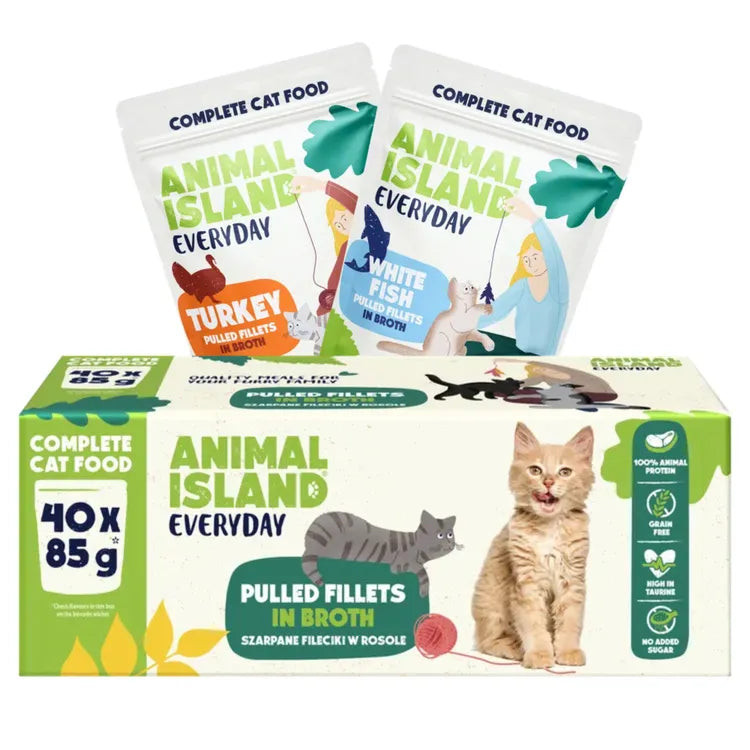 ANIMAL ISLAND Everyday Turkey and White fish fillets in broth - nassfutter für Katzen - 40 x 85g - foto 3