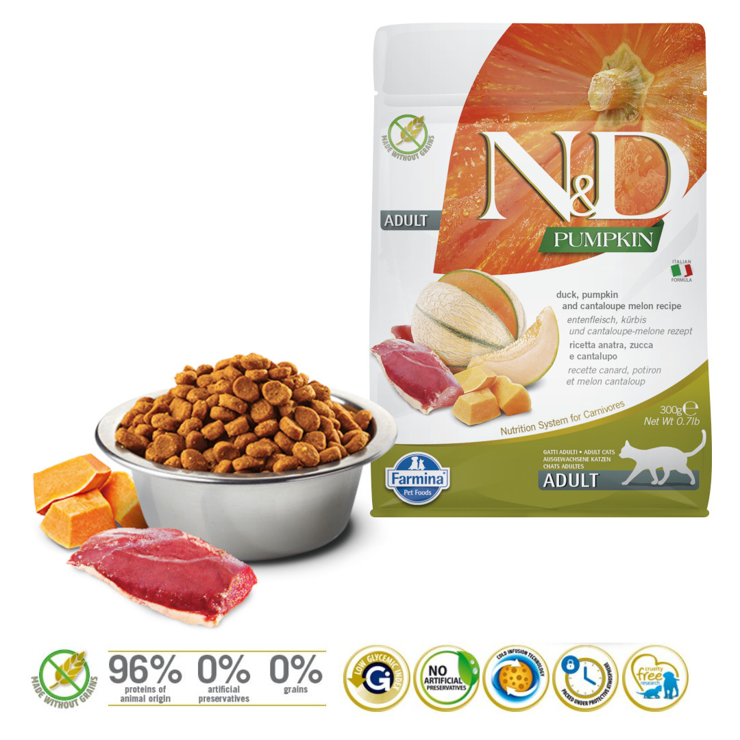FARMINA N&D Pumpkin Cat Duck and Cantaloupe Melon Adult - Trockenfutter für Katzen - 300 g - foto 1