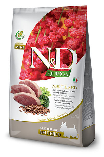 FARMINA N&D Quinoa Dog Duck, Broccoli, Asparagus Neutered Adult Mini - Trockenfutter für Hunde - 2.5 kg - foto 2