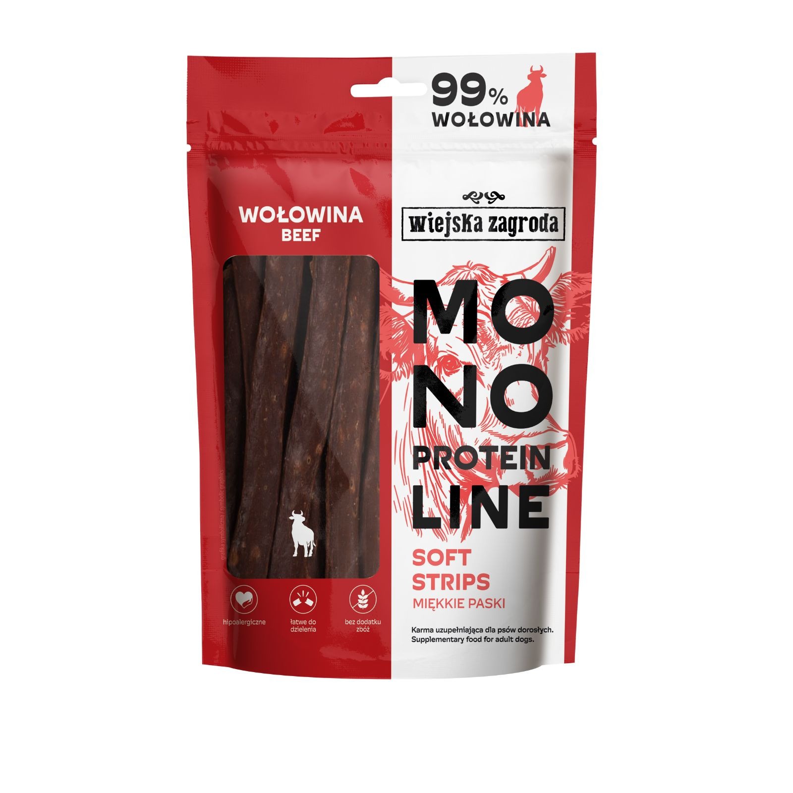 WIEJSKA ZAGRODA Monoprotein line Soft strips Beef - leckerli für hunde - 100g - foto 1